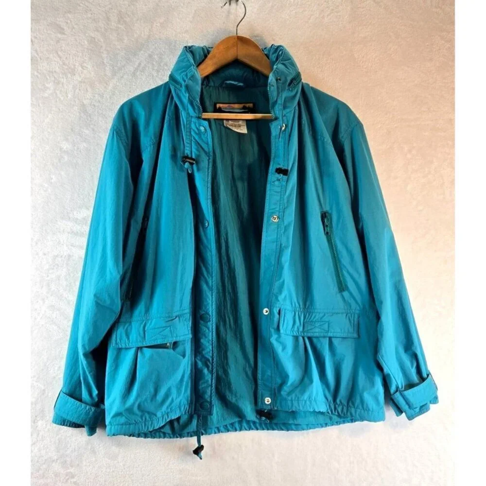 LL Bean Windbreaker Jacket Team M Ski Hidden Hood Pockets All Seasons Vtg Coat